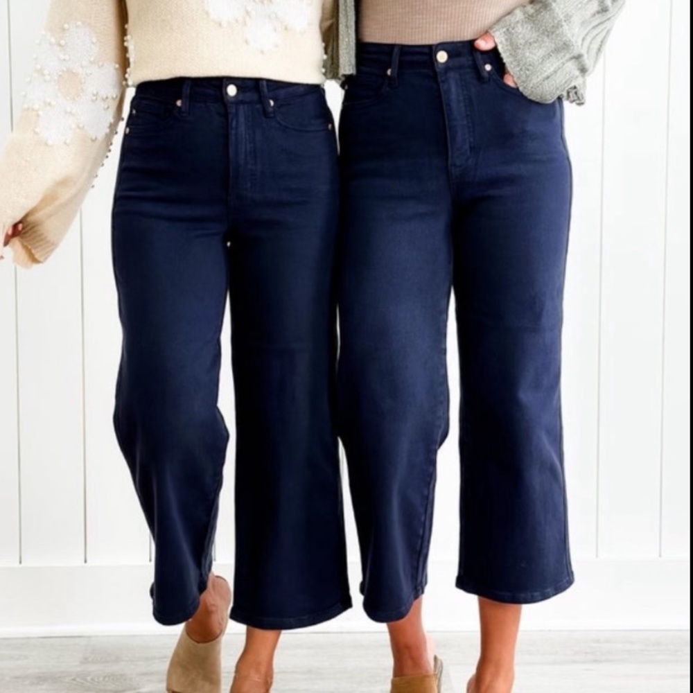 Judy Blue Navy Wide Crop Jeans